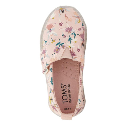 TOMS Tiny Girl's Classic Alpargata Espadrille Loafer Flat, Ballet Pink Glitter Fairy Garden, 4 UK