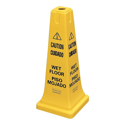 Cône de sécurité commercial multi-langues Rubbermaid avec inscription « Attention Sol Glissant », 65,4 cm, jaune (FG627777YEL)