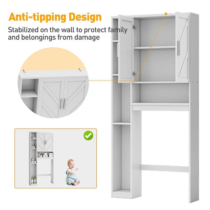 Armario de almacenamiento para encima del inodoro con 7 estantes de almacenamiento, organizador de baño para encima del inodoro con soporte para papel higiénico, armario detrás del inodoro, ahorro de espacio para el baño, la lavandería, blanco
