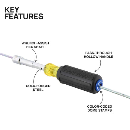 Klein Tools 65438 Heavy-Duty Hollow Shaft Nut Driver, Color-Coded 3/8-Inch Hex, Pass Through Design, 6-Point Socket, and Cushion-Grip Handle
