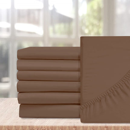 Elegant Comfort 6-Pack Fitted Bottom Sheets 1500 Thread Count Premium Hotel Quality, Deep Pocket, Wrinkle-Free, Stain and Fade Resistant-Side Pockets for Storage, 6PACK Fitted-Queen, Taupe