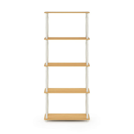 Furinno TURN-S-TUBE Storage Shelves, 5-Tier Book Shelf, Corner Shelf, Toolless Open Shelves, Classic Tubes, for Organization and Storage, Living Room, Garage, Home Office, Beech