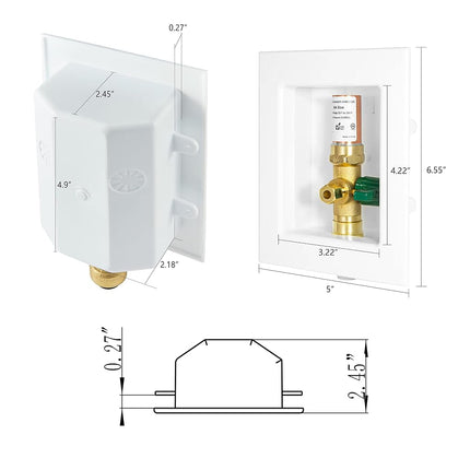 Boîte de raccordement pour machine à glaçons EFIELD à raccord instantané prémontée, raccord instantané de 1/2 pouce avec robinet à boisseau sphérique quart de tour installé et amortisseur de coups de bélier en cuivre (IM010)