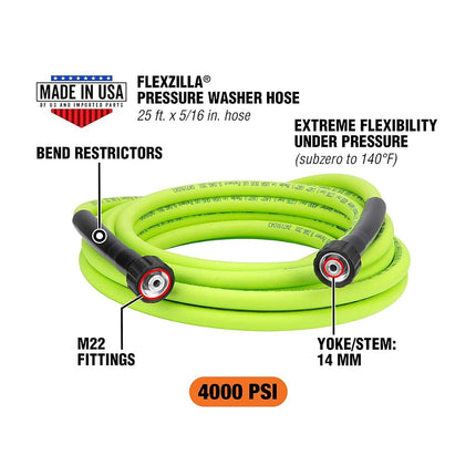 Flexzilla HFZPW40525M-E 4000 PSI, 25' Pressure Washer Hose, ZillaGreen, 5/16 in. x 25 ft