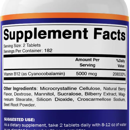 Vitamatic Vitamin B12 5000 mcg per Serving Fast Dissolve 365 Tablets - Berry Flavor - Supports Energy Metabolism