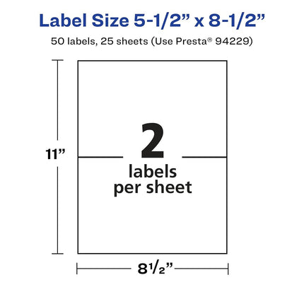 Etiquetas rectangulares transparentes Avery de alto brillo, 5.5" x 8.5", 50 etiquetas transparentes brillantes, imprimibles con láser/inyección de tinta