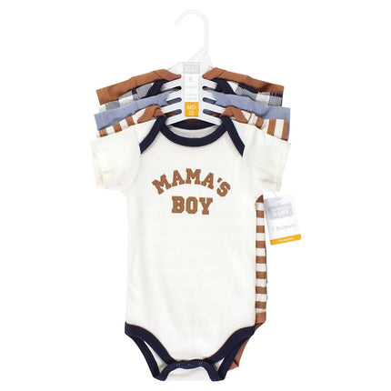 Hudson Baby Paquete de 5 Bodis de Algodón Unisex para Bebés, Marrón Marino Mamas Boy, Prematuro, Marrón Marino Mamas Boy 5-pack, Prematuro