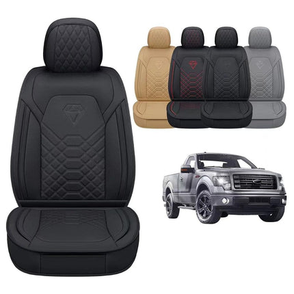 GXT Funda de asiento de coche, funda para asientos delanteros con cuero impermeable, cojín de asiento automotriz para camioneta, compatible con modelos selectos de Ford F-150 2009-2022 y modelos F250 F350 F450 2017-2022 (negro)