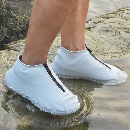 Shiwely Waterproof Shoe Covers, Silicone Reusable Shoe Cover Non-slip Durable Zipper Elastic Rain Cover Protection for Men Women (L (Women 8-12, Men 7-11), Grey)