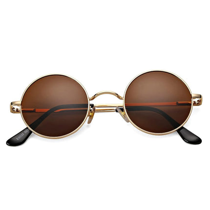 Gafas de sol polarizadas pequeñas redondas Pro Acme para hombres y mujeres, estilo retro, con montura de metal, UV400, C6 - Marco dorado/Lente marrón, Pequeñas