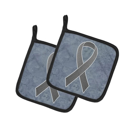 Caroline's Treasures AN1211PTHD Grey Ribbon for Brain Cancer Awareness Pair of Pot Holders, Kitchen Heat Resistant Pot Holders Sets Oven Hot Pads for Cooking Baking BBQ,