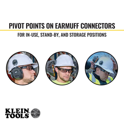 KLEIN TOOLS 60532 Earmuffs, Cap and Safety Helmet Hard Hat Attachment, 26dB Noise Protection, Construction, Manufacturing, Maintenance