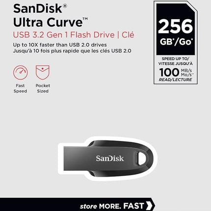 SANDISK Ultra Curve 64GB, USB-A Flash Drive, Up to 100MB/s Read Speeds