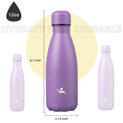 Konokyo Insulated Water Bottles,12oz Double Wall Stainless Steel Vacumm Metal Flask for Sports Travel,Lavender