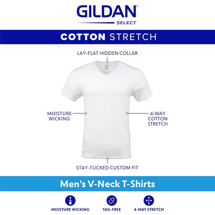Gildan Men's Cotton Stretch T-Shirts, Multipack, White/Black Soot/Grey Flannel (V-Neck 3-Pack), XL