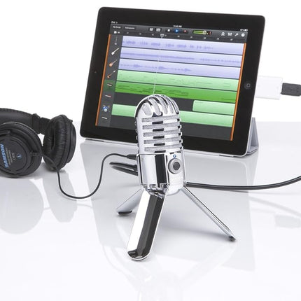 Micrófono Samson Meteor Mic - Condensador USB portátil con calidad de estudio - Micrófono de alto rendimiento, uso general/podcasting/juegos/grabación de música, resolución de 16 bits, 44,1/48 kHz, Cromo plateado