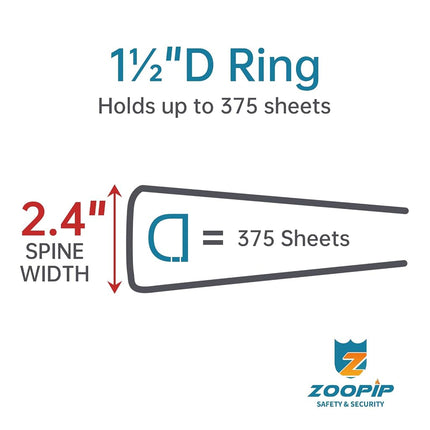 ZOOPIP Fireproof 3 Ring Binder Document Folder with Zipper, 1.5 Inch D Rings Hold up 375 Sheets of 8.5'' x 11'' (A4), Compatible with Clear Page Protectors, Built-in Net and Pen Holder(Blue, 1 Pcs)