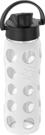 Lifefactory 22-Ounce Glass Water Bottle with Active Flip Cap and Protective Silicone Sleeve, Optic White