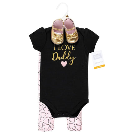Hudson Baby Baby Cotton Bodysuit, Pant and Shoe Set, Girl Daddy, 6-9 Months