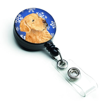Caroline's Treasures Golden Retriever Winter Snowflakes Holiday Retractable Badge Reel, Multicolor (SS4614BR)