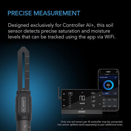AC Infinity Soil Sensor Probe Exclusively for AI Controllers, Monitor Moisture & Saturation for Gardens, Grow Tents, Grow Spaces, Detachable Stem, IP67 Seal Protection