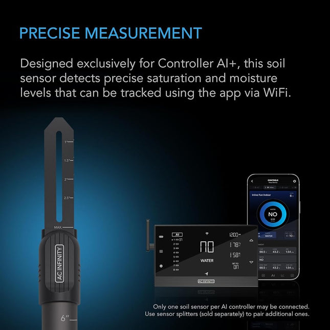 AC Infinity Soil Sensor Probe Exclusively for AI Controllers, Monitor Moisture & Saturation for Gardens, Grow Tents, Grow Spaces, Detachable Stem, IP67 Seal Protection