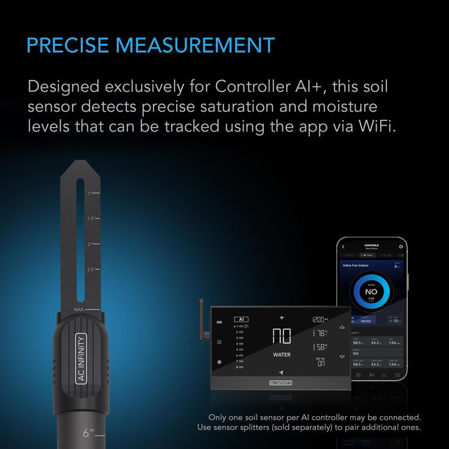 Sonde de capteur de sol AC Infinity exclusivement pour contrôleurs IA, surveille l'humidité et la saturation pour jardins, tentes de culture, espaces de culture, tige détachable, protection IP67