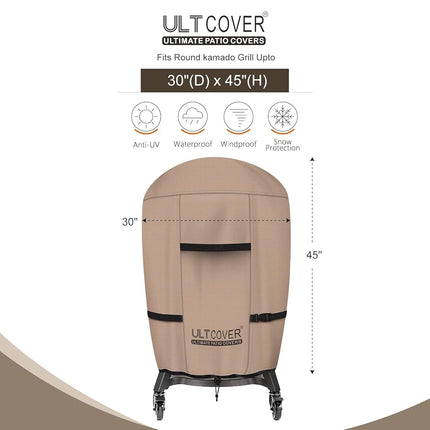 ULTCOVER Waterproof Outdoor BBQ Cover for Kamado Joe, Big Green Egg, Char-Griller, Char-Broil and Other Round Smokers Up to 30" x 45" (Dia. x H), 18"