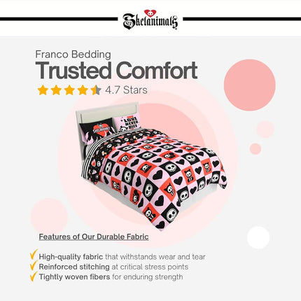 Skelanimals Bedding 5 Piece Twin Spooky Bed Set, Soft Microfiber Checkered Comforter and Sheet Set with Sham, Kit The Cat, (Officially Licensed Product) by Franco Collectibles