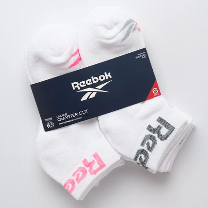 Reebok Women's Comfort Cushioned Athletic Quarter Cut Socks (6 Pack), White Marl, 3.5-9 UK