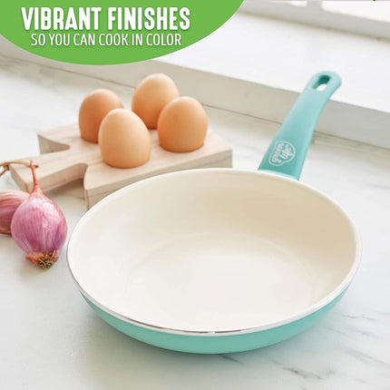 GreenLife Nonstick 8" Frying Pan Skillet, Non-Toxic PFAS-Free Ceramic Nonstick, Dishwasher & Oven Safe, Stay-Cool Handles, Wobble Free, Turquoise
