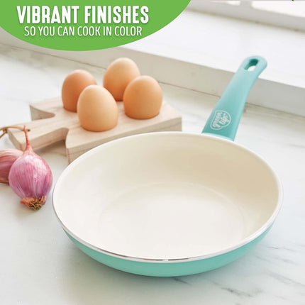 GreenLife Sartén Antiadherente de 8", Cerámica Antiadherente Sin PFAS y No Tóxica, Apto para Lavavajillas y Horno, Asas Frías al Tacto, Sin Tambaleo, Turquesa