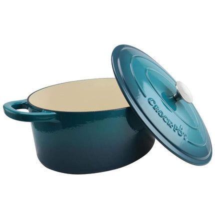 Crock Pot 109475.02 Artisan Non-Stick Surface, 7 Quart Cast Iron Dutch Oven, Teal Ombre