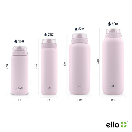 Ello Cooper Botella de Agua de Acero Inoxidable de 530 ml con Popote y Asa de Transporte, Doble Pared y Metal con Aislamiento al Vacío, Tapa Antiderrames con Boquilla de Silicona Suave, Reutilizable, Sin BPA, Rosa Cachemira