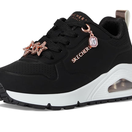 Skechers Girl's UNO GEN1 Trendy Jewels Trainers, Black Synthetic/Rose Gold Trim, 10.5 UK Child