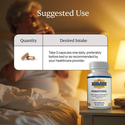 Simple Promise Paratoxil - Psyllium Husk Capsules for Daily Gut Wellness Support - with Slippery Elm, Aloe, Chlorella & Ginger - Natural Plant-Based Formula - 60 Capsules