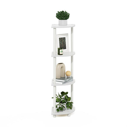 Furinno TURN-N-TUBE Corner Shelf, 4-Tier Corner Bookshelf, Display Storage Shelves with Open Shelves, for Organization and Storage, Living Room, Home Office, Garage, White