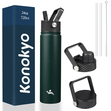 Konokyo Insulated Water Bottle with Straw,24oz 3 L