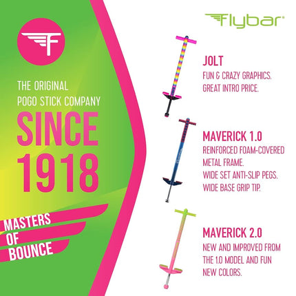 Flybar Maverick Pogo Stick for Kids Ages 5+, 40 to 80 Pounds, Perfect for Beginners, Easy Grip Handles, Anti-Slip Pegs, Outdoor Jumper Toys for Boys & Girls, Outside Toys for Kids