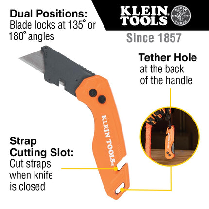 Klein Tools 44303 FLICKBLADE Folding Utility Knife with Blade Storage, Utility Knife with 5 Blades, Compact with Side Release Button and Dual Locking Positions