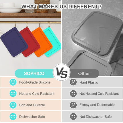 Sophico 6 Cup Rectangle Silicone Storage Cover Lids Replacement for Pyrex 7211-PC Glass Bowls, Container not Included (Mint-1pack)