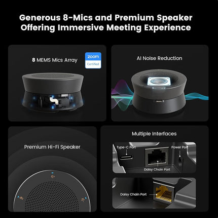 NEARITY A21S Conference Speaker and Microphone, Zoom Certified Speakerphone w/8 Mics, 16ft Voice Pickup, AI 2.0 Noise Cancelling, USB Speakermic with Daisy Chain, Works with Microsoft/Teams/Google Mee