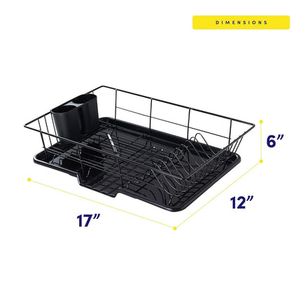 Sweet Home Collection Drying and Storage-Includes Cutlery Holder and Drainboard-Maximize Countertop Space, Metal Plastic, Black