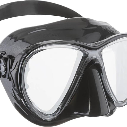 Cressi Big Eyes Evolution Snorkel Mask - Adult Snorkel Set & Quick-Adjust Buckles - Silicone Skirt & Scuba Ready - Low-Volume Scuba Mask - Black/Black HD Mirrored Lens - One Size