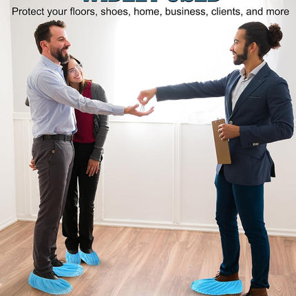 200 Pack XL Non-Slip Disposable Shoe Covers Blue for Indoors, Fits Men’s US 13
