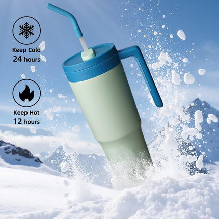 Konokyo Insulated Tumbler with Handle and Straw,40 OZ Vacuum Stainless Steel Water Bottle Travel Mug Metal Cup with Fruit Diffuser,Mist Blue