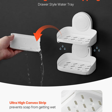 VEVOR Porte-Savon pour Douche, Double Couche avec Ventouse, Fixation Murale SANS Perçage, Porte-Savon et Éponge à Forte Succion, Économiseur de Savon Auto-Drainant, pour Douche, Salle de Bain, Baignoire, Cuisine, Amovible