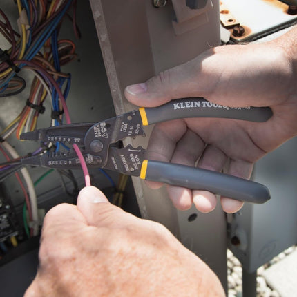 Klein Tools 1009 Multi-Purpose Electrician Tool - Wire Stripper, Crimping & Cutting Tool, Gray/Yellow