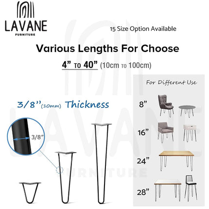 La Vane 8 inch Hairpin Table Legs, Heavy Duty Mid-Century Modern, 4-Pack
