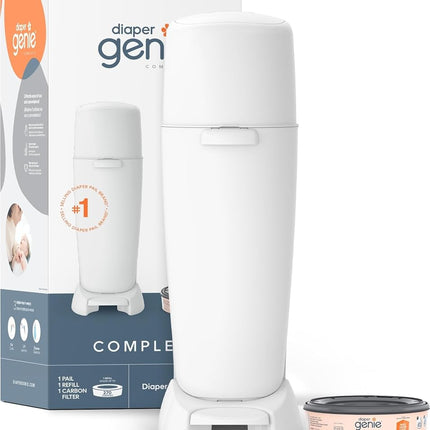 Playtex Diaper Genie Complete Assembled Diaper Pail with Odor Lock Technology & 1 Full Size Refill, White (1 Pail and 1 Refill per Unit)